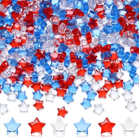 YATOJUZI 500 PCS Acrylic Star Vase Filler, 4th of July Table Decorations | Patriotic Memorial Day Party Decor, Fourth of July Red White and Blue Plastic Stars Gems for DIY Crafts in Kuwait