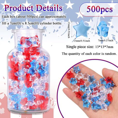 YATOJUZI 500 PCS Acrylic Star Vase Filler, 4th of July Table Decorations | Patriotic Memorial Day Party Decor, Fourth of July Red White and Blue Plastic Stars Gems for DIY Crafts in Kuwait