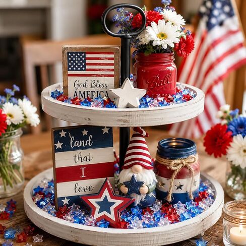 YATOJUZI 500 PCS Acrylic Star Vase Filler, 4th of July Table Decorations | Patriotic Memorial Day Party Decor, Fourth of July Red White and Blue Plastic Stars Gems for DIY Crafts in Kuwait