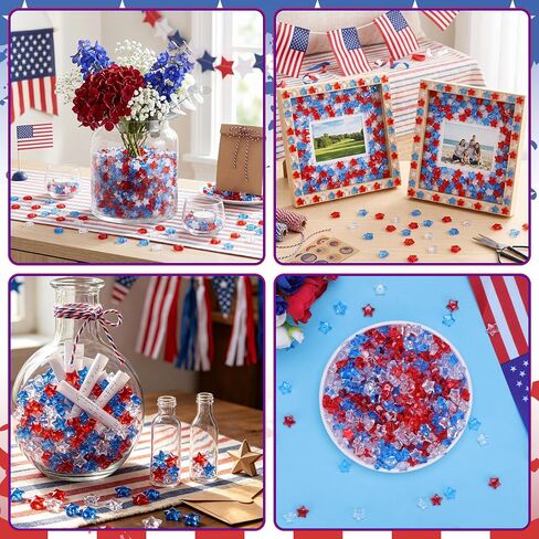 YATOJUZI 500 PCS Acrylic Star Vase Filler, 4th of July Table Decorations | Patriotic Memorial Day Party Decor, Fourth of July Red White and Blue Plastic Stars Gems for DIY Crafts in Kuwait