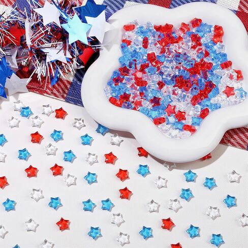 YATOJUZI 500 PCS Acrylic Star Vase Filler, 4th of July Table Decorations | Patriotic Memorial Day Party Decor, Fourth of July Red White and Blue Plastic Stars Gems for DIY Crafts in Kuwait