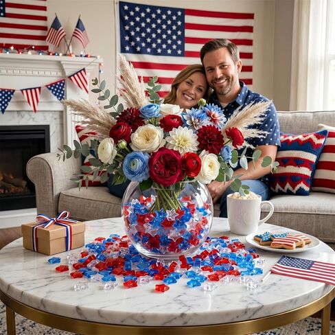 YATOJUZI 500 PCS Acrylic Star Vase Filler, 4th of July Table Decorations | Patriotic Memorial Day Party Decor, Fourth of July Red White and Blue Plastic Stars Gems for DIY Crafts in Kuwait
