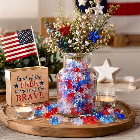 YATOJUZI 500 PCS Acrylic Star Vase Filler, 4th of July Table Decorations | Patriotic Memorial Day Party Decor, Fourth of July Red White and Blue Plastic Stars Gems for DIY Crafts in Kuwait