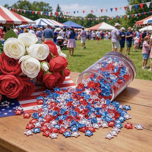 YATOJUZI 500 PCS Acrylic Star Vase Filler, 4th of July Table Decorations | Patriotic Memorial Day Party Decor, Fourth of July Red White and Blue Plastic Stars Gems for DIY Crafts in Kuwait