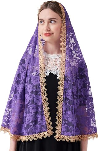 Chapel Veils Catholic Mass Mantilla D Shape Catholic Veil Gold Venice Lace Trim Gold Venice Lace Trim Veil M29 in Saudi Arabia