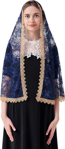 Chapel Veils Catholic Mass Mantilla D Shape Catholic Veil Gold Venice Lace Trim Gold Venice Lace Trim Veil M29 in Saudi Arabia