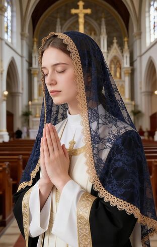 Chapel Veils Catholic Mass Mantilla D Shape Catholic Veil Gold Venice Lace Trim Gold Venice Lace Trim Veil M29 in Saudi Arabia