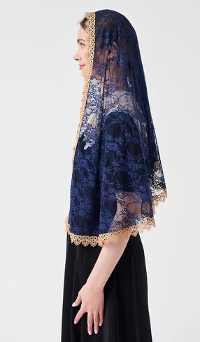 Chapel Veils Catholic Mass Mantilla D Shape Catholic Veil Gold Venice Lace Trim Gold Venice Lace Trim Veil M29 in Saudi Arabia