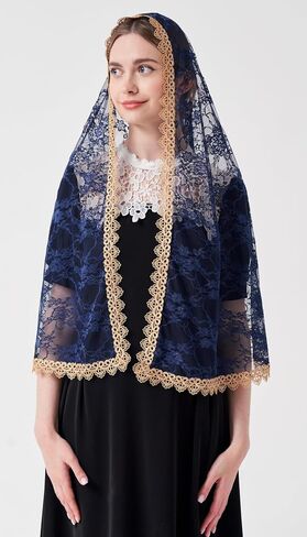 Chapel Veils Catholic Mass Mantilla D Shape Catholic Veil Gold Venice Lace Trim Gold Venice Lace Trim Veil M29 in Saudi Arabia