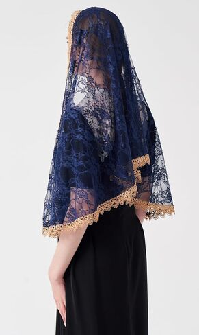 Chapel Veils Catholic Mass Mantilla D Shape Catholic Veil Gold Venice Lace Trim Gold Venice Lace Trim Veil M29 in Saudi Arabia