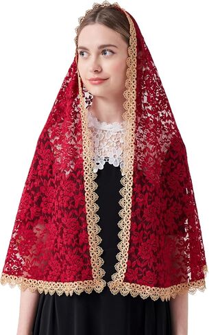 Chapel Veils Catholic Mass Mantilla D Shape Catholic Veil Gold Venice Lace Trim Gold Venice Lace Trim Veil M29 in Saudi Arabia