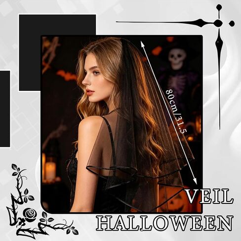 Black Wedding Veil Satin Edge Veil Short Center Cascade Bridal Veils Fingertip Halloween Veils Bride Hair Accessories for Women Bridal Shower Bachelorette Party in Kuwait