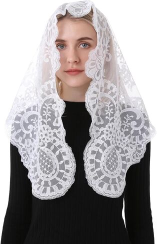 Church Mantilla Veils, Religious Embroidery Lace Head Scarf Triangle Catholic Latin Mass Chapel Prayer Veil in Saudi Arabia