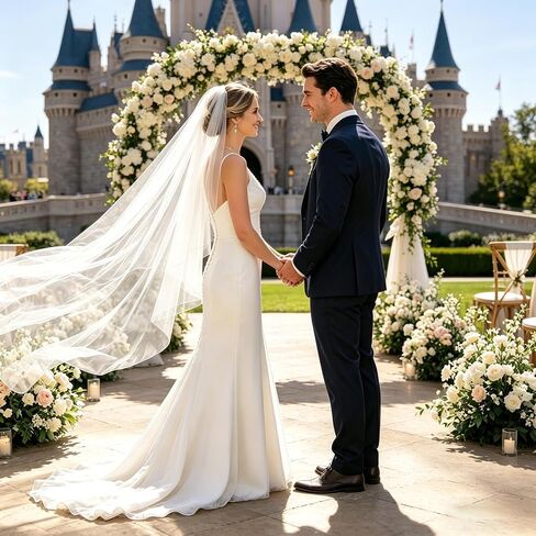 1 Tier Bride Wedding Veil Single Layer White Tulle with Comb, Long to Cathedral Length for Outdoor Beach Church Ceremony in Saudi Arabia