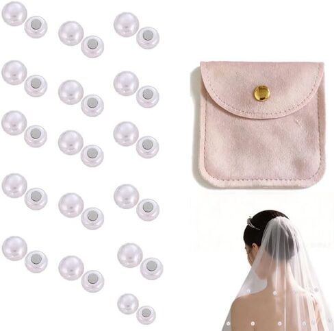 Pearl Veil Weights Double-Sided, 16 Pairs for Long Veils, Non-Damaging Outdoor Wedding Accessories for Brides in Saudi Arabia