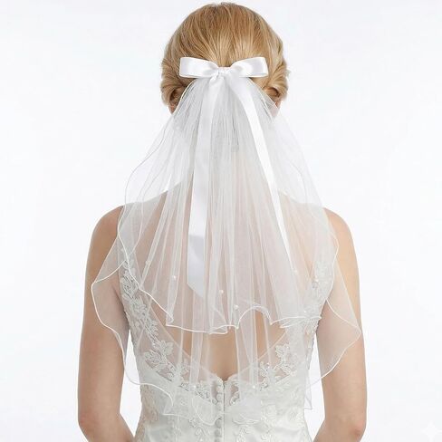 Short Wedding Veil, 22 Inch Mini Bridal Veil Comb Hold White Veils for Bridal Shower Bridesmaid Gift Bachelorette Party Decorations in Kuwait