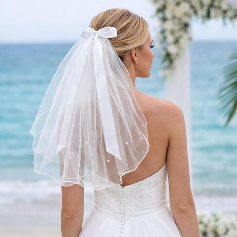 Short Wedding Veil, 22 Inch Mini Bridal Veil Comb Hold White Veils for Bridal Shower Bridesmaid Gift Bachelorette Party Decorations in Kuwait