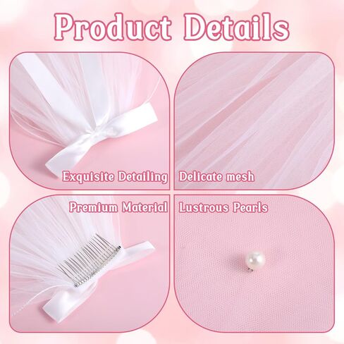 Short Wedding Veil, 22 Inch Mini Bridal Veil Comb Hold White Veils for Bridal Shower Bridesmaid Gift Bachelorette Party Decorations in Kuwait