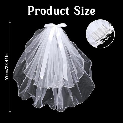 Short Wedding Veil, 22 Inch Mini Bridal Veil Comb Hold White Veils for Bridal Shower Bridesmaid Gift Bachelorette Party Decorations in Kuwait