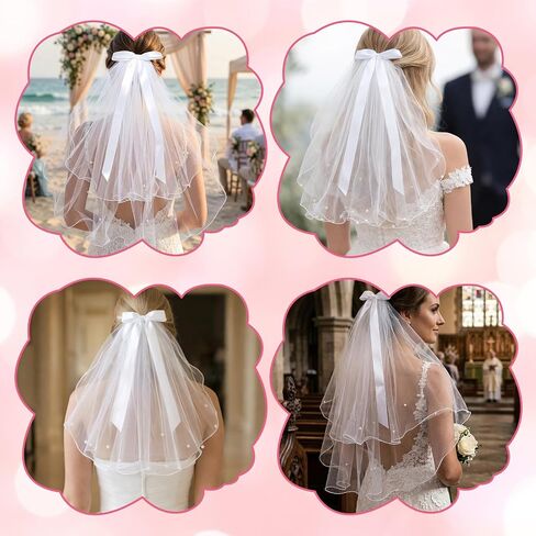 Short Wedding Veil, 22 Inch Mini Bridal Veil Comb Hold White Veils for Bridal Shower Bridesmaid Gift Bachelorette Party Decorations in Kuwait