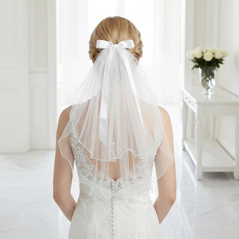 Short Wedding Veil, 22 Inch Mini Bridal Veil Comb Hold White Veils for Bridal Shower Bridesmaid Gift Bachelorette Party Decorations in Kuwait