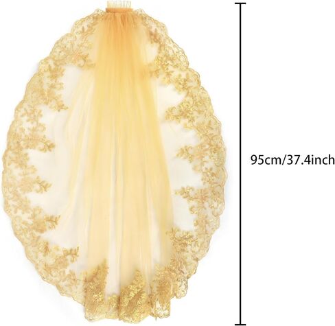 Gold Lace Veil with Comb Sequin Soft Tulle Bridal Veil Hair Accessory for Wedding Bachelorette Party Engagement in Kuwait