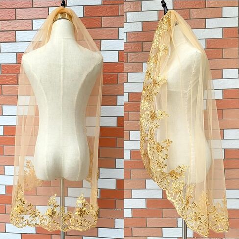 Gold Lace Veil with Comb Sequin Soft Tulle Bridal Veil Hair Accessory for Wedding Bachelorette Party Engagement in Kuwait