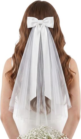Veil Bridal Bow Bride Veil Short Wedding Hair Bow Veils with Clip Women White Bridal Short Veils Bachelorette Party Decoration for Women in Kuwait