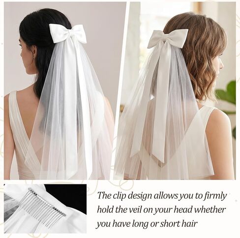 Veil Bridal Bow Bride Veil Short Wedding Hair Bow Veils with Clip Women White Bridal Short Veils Bachelorette Party Decoration for Women in Kuwait