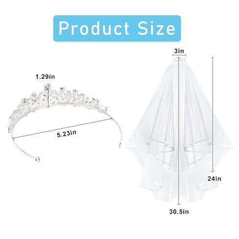 AMCAMI Bridal Tiara and Veil Set,Crystal Wedding Crown,White Tulle Veil with Comb,Elegant Bridal Headpiece for Wedding and Formal Events in Saudi Arabia