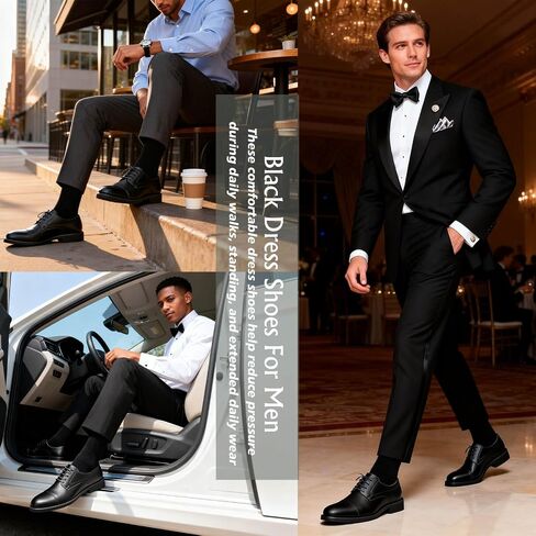 Men's Dress Shoes Business Casual Cap-Toe Oxford Shoes for Men Tuxedo Fashion Derby Comfortable Wedding Mens Office Formal Lightweight Shoes Non-Slip Work Everyday Driving Travel Footwear in Kuwait