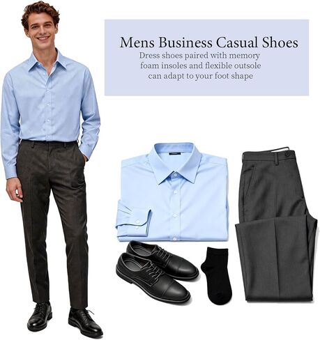 Men's Dress Shoes Business Casual Cap-Toe Oxford Shoes for Men Tuxedo Fashion Derby Comfortable Wedding Mens Office Formal Lightweight Shoes Non-Slip Work Everyday Driving Travel Footwear in Kuwait