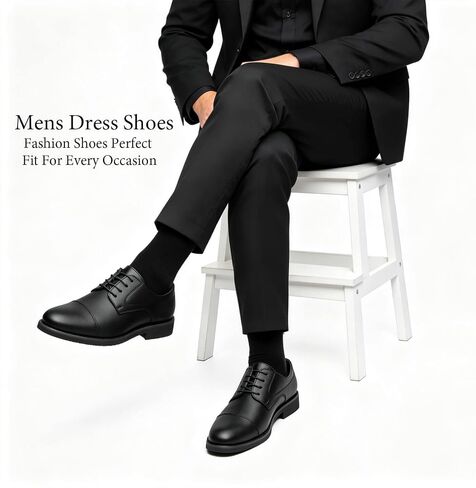Men's Dress Shoes Business Casual Cap-Toe Oxford Shoes for Men Tuxedo Fashion Derby Comfortable Wedding Mens Office Formal Lightweight Shoes Non-Slip Work Everyday Driving Travel Footwear in Kuwait