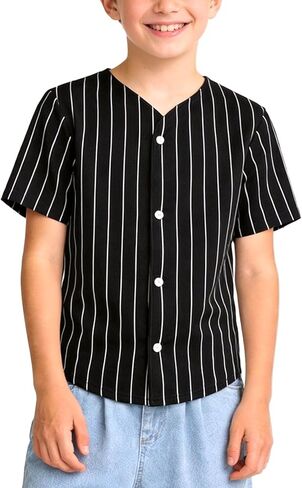Outofgas Youth Pinstripe Baseball Jersey Boys Girls, Button Down Stripe Softball Shirt for Kids Toddler Vintage Uniform 2-14T in Kuwait