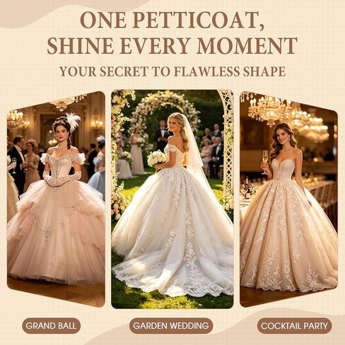 6 Hoop Tulle Crinoline Petticoat Underskirt for Wedding Quinceanera | Adjustable Elastic Waist Lightweight Flexible Hoop Skirt Easy to Fold and Store All-Day Comfortable Wear in Saudi Arabia