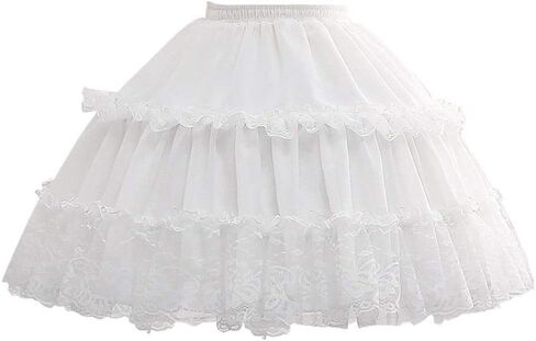 Women Girls Cosplay Short Petticoat Floral Lace 2 Hoop Underskirt White, 47cm in Saudi Arabia
