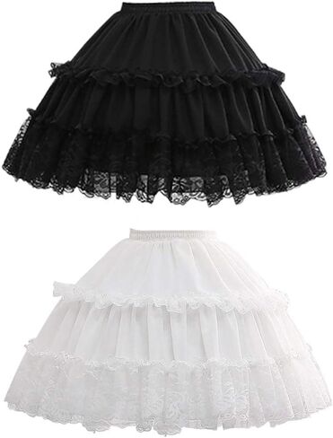 Women Girls Cosplay Short Petticoat Floral Lace 2 Hoop Underskirt White, 47cm in Saudi Arabia