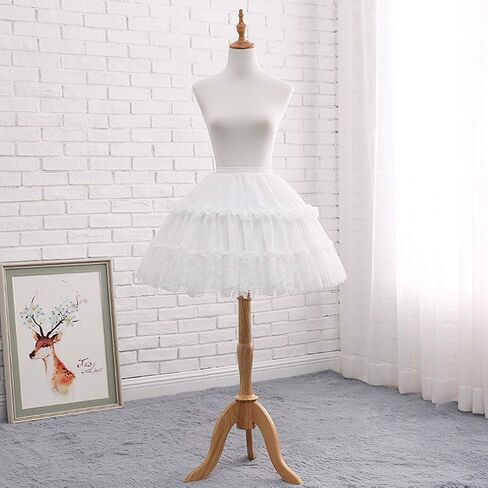 Women Girls Cosplay Short Petticoat Floral Lace 2 Hoop Underskirt White, 47cm in Saudi Arabia