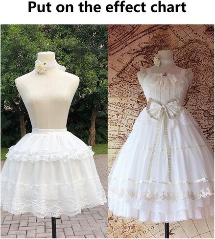 Women Girls Cosplay Short Petticoat Floral Lace 2 Hoop Underskirt White, 47cm in Saudi Arabia