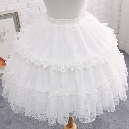 Women Girls Cosplay Short Petticoat Floral Lace 2 Hoop Underskirt White, 47cm in Saudi Arabia