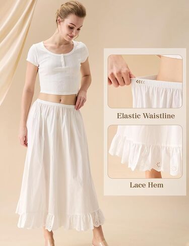 BEAUTELICATE Women's 100% Cotton Half Slip Vintage Victorian Underskirt with Eyelet Lace Hem in Kuwait