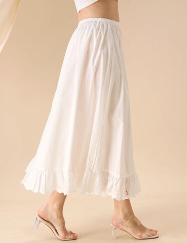 BEAUTELICATE Women's 100% Cotton Half Slip Vintage Victorian Underskirt with Eyelet Lace Hem in Kuwait