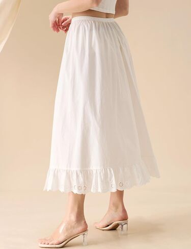 BEAUTELICATE Women's 100% Cotton Half Slip Vintage Victorian Underskirt with Eyelet Lace Hem in Kuwait