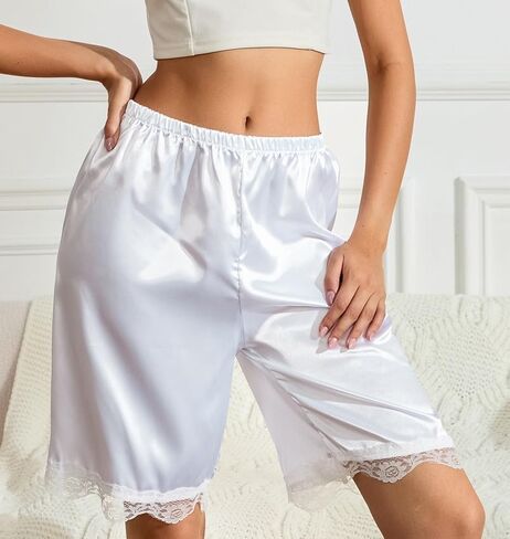 NUFIWI سروال مزركش بالدانتيل للنساء شورت من الساتان سهل الارتداء سروال تحت تنورة ملابس داخلية مرنة in Kuwait