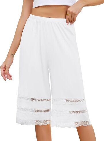 Vlazom Women's Pettipants Bottom Half Slip Culotte Slip Shorts Pajama Pants Lace Trim Wide Leg Bloomers S-3XL in Kuwait