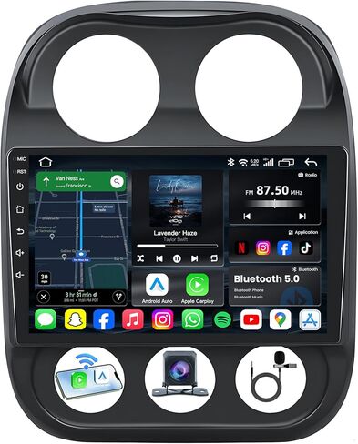 (2G+64G) Car Radio for Jeep Compass Patriot 2010-2016: Android 12 Upgrade 10.4" Touchscreen Stereo Head Unit Wireless Carplay Android Auto 5GWiFi, GPS/FM/DSP/SWC Mirror Link 1080P Backup Camera in Kuwait