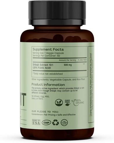 GREEN'S BEST Pure Himalayan Shilajit Capsules – Organic Fulvic Acid Supplement for Energy & Immune Support – Boosts Stamina & Brain Health – Vegan, No Additives in Saudi Arabia