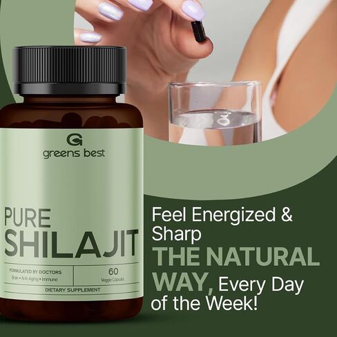 GREEN'S BEST Pure Himalayan Shilajit Capsules – Organic Fulvic Acid Supplement for Energy & Immune Support – Boosts Stamina & Brain Health – Vegan, No Additives in Saudi Arabia