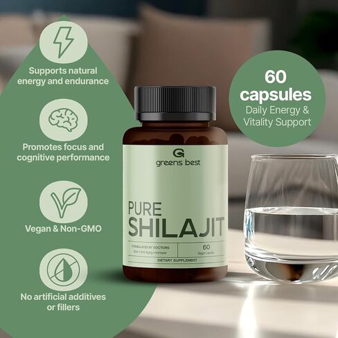 GREEN'S BEST Pure Himalayan Shilajit Capsules – Organic Fulvic Acid Supplement for Energy & Immune Support – Boosts Stamina & Brain Health – Vegan, No Additives in Saudi Arabia