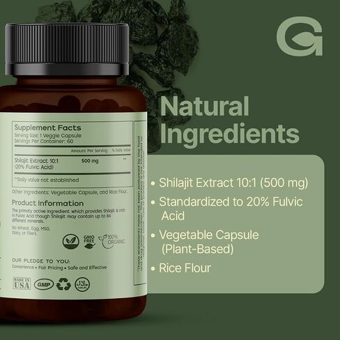 GREEN'S BEST Pure Himalayan Shilajit Capsules – Organic Fulvic Acid Supplement for Energy & Immune Support – Boosts Stamina & Brain Health – Vegan, No Additives in Saudi Arabia